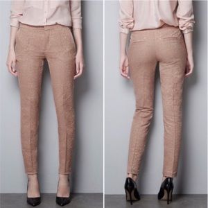 Zara Woman Tan Jacquard Skinny Slacks
